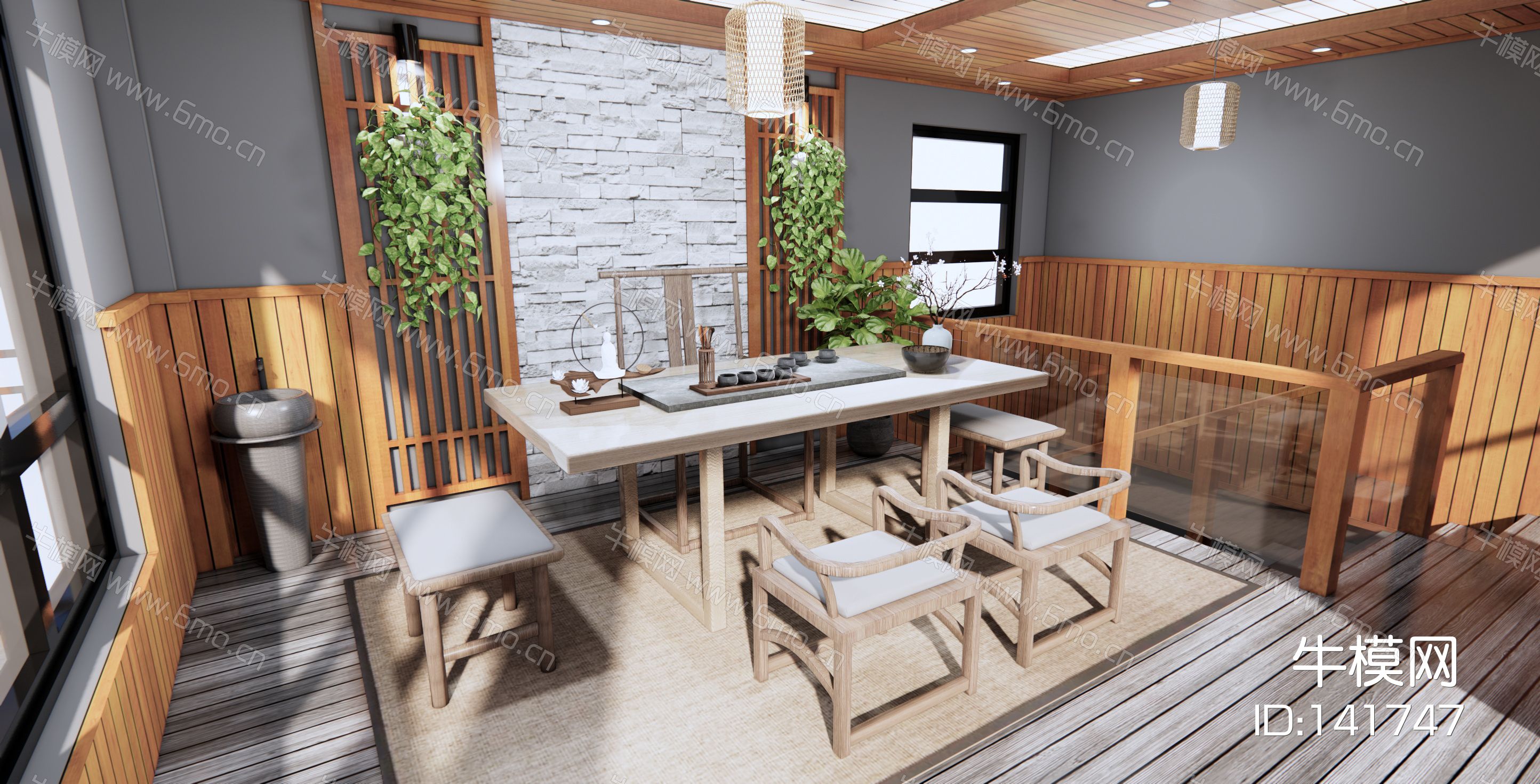 新中式茶室su模型下载