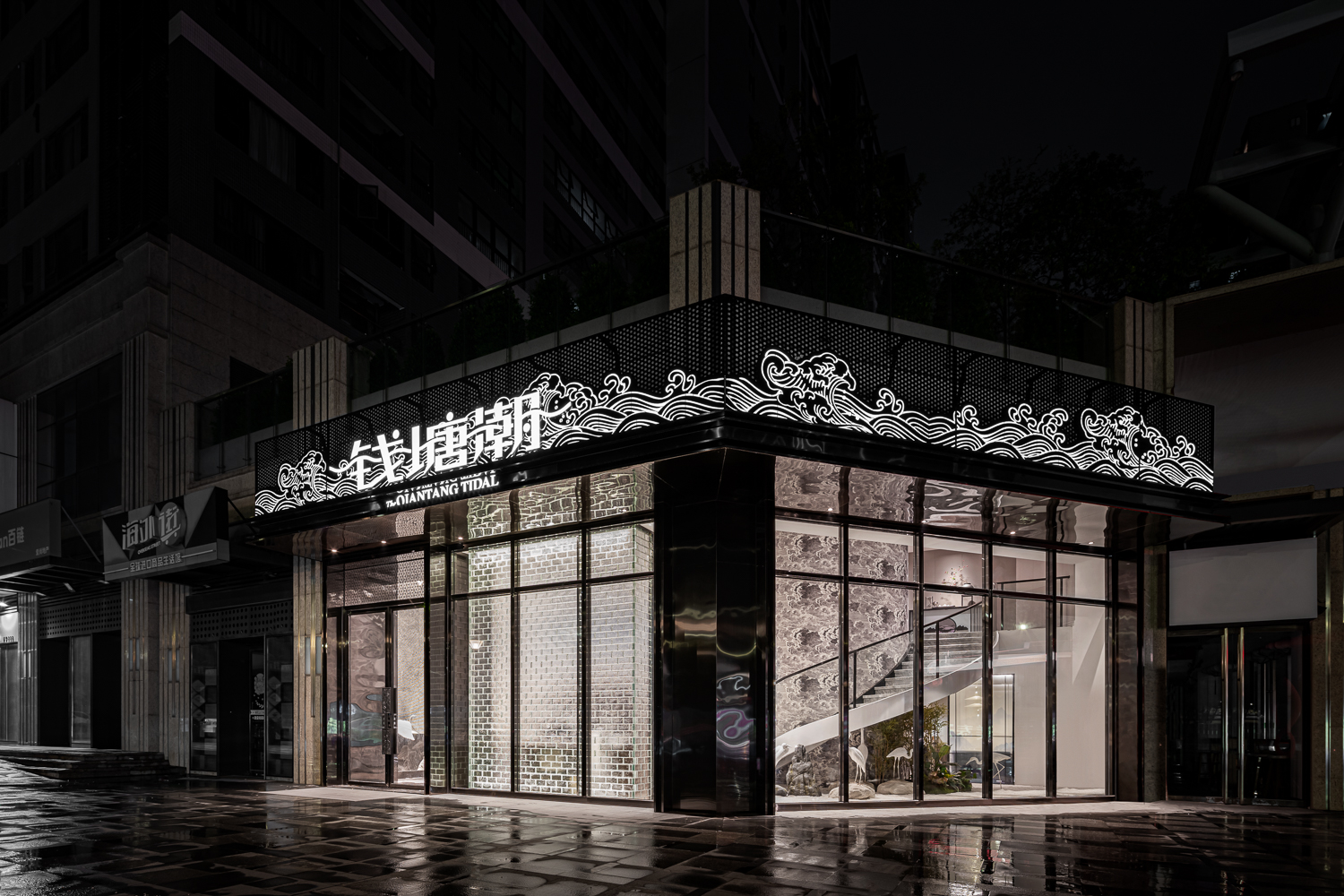 江浙菜系餐厅设计之钱塘潮一幅1200㎡的中式山水图画