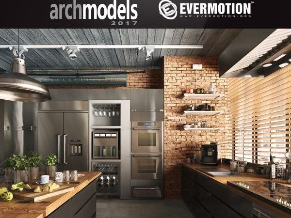 Evermotion Archmodels Vol.180[厨房冰箱烤箱灶台水槽工具设备3D模型下载