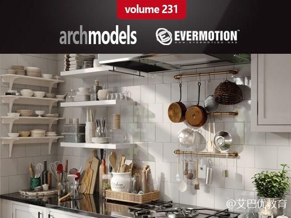 32个厨房餐具瓷器罐子盒子置物架3D模型下载 Evermotion Archmodels Vol. 231