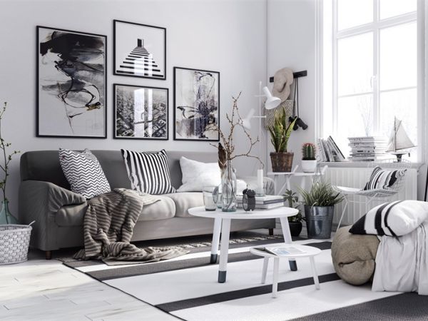 Scandinavian Living Room Interior Scene for Render 3D model
