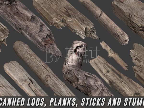 Cubebrush – Scanned Logs, Planks, Sticks and Stumps 树棍树桩朽木3D模型