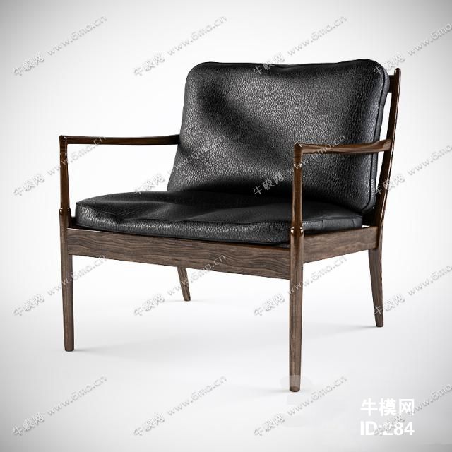 实木黑色皮革单人椅子
