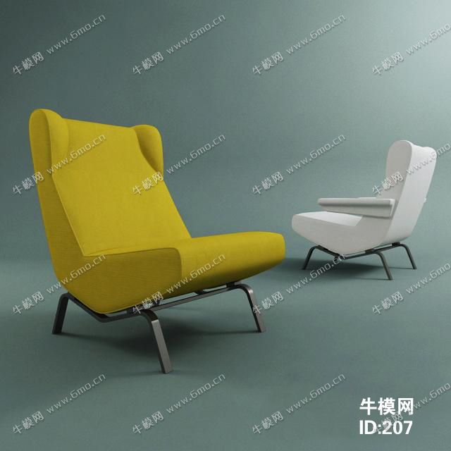 现代布艺黄色单人沙发