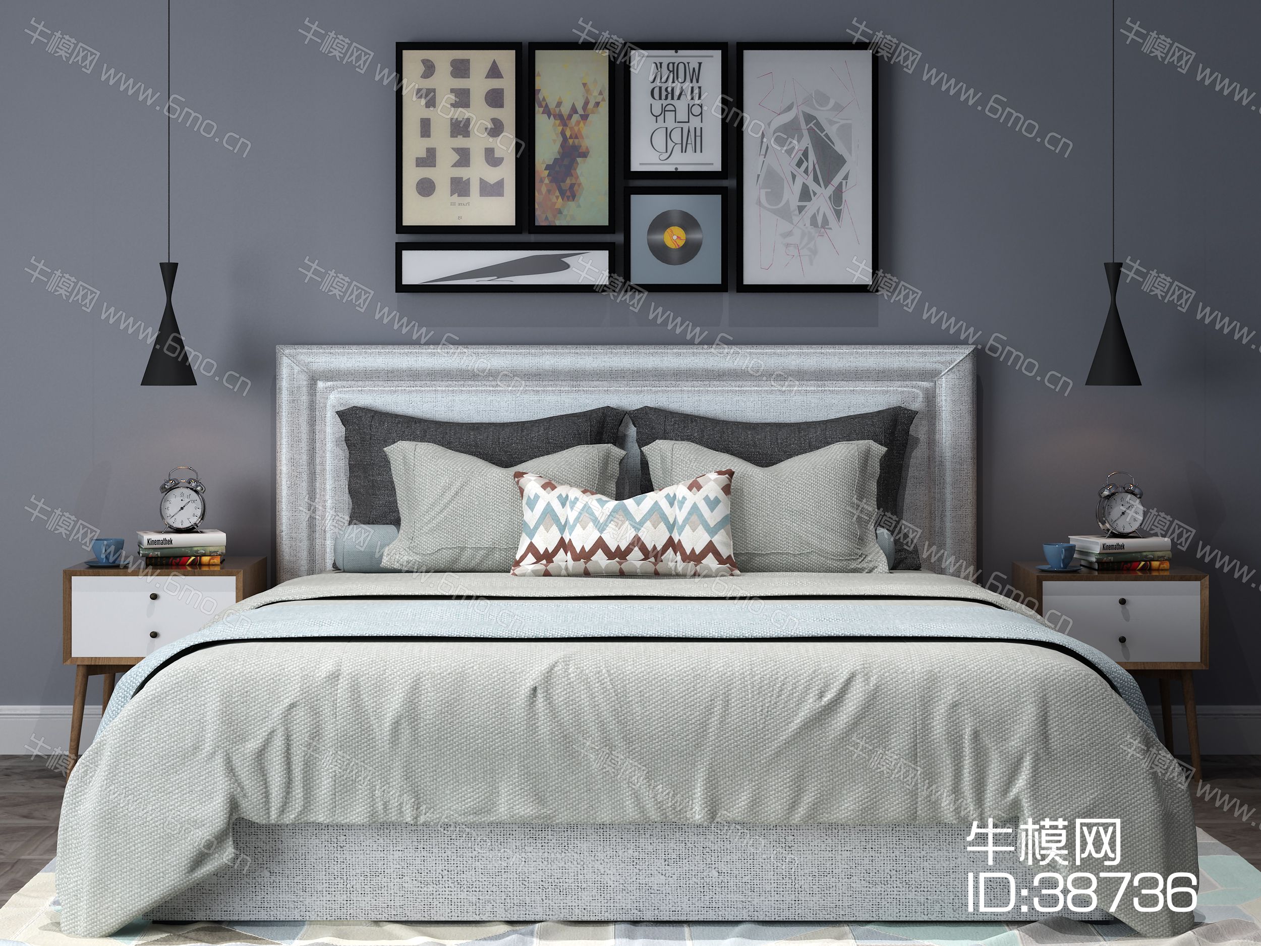 的现代双人床效果图素材免费下载,本作品主题是儿童床,双人床3d模型