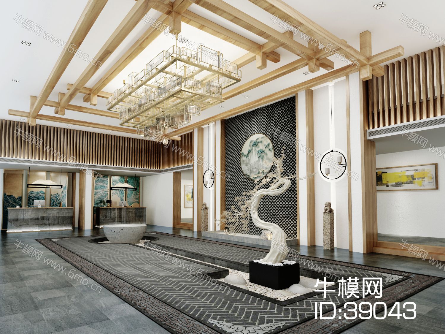 新中式盆栽大堂门厅