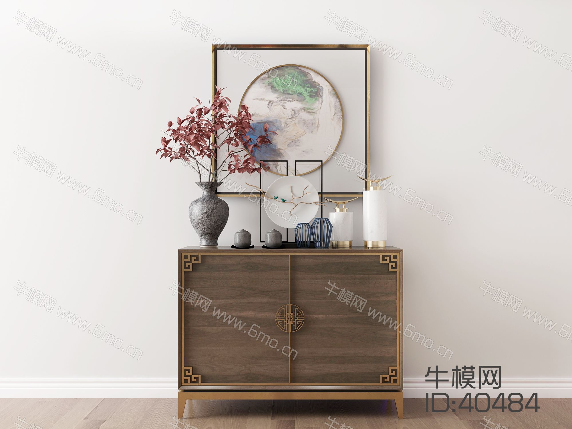 新中式实木摆件挂画装饰柜