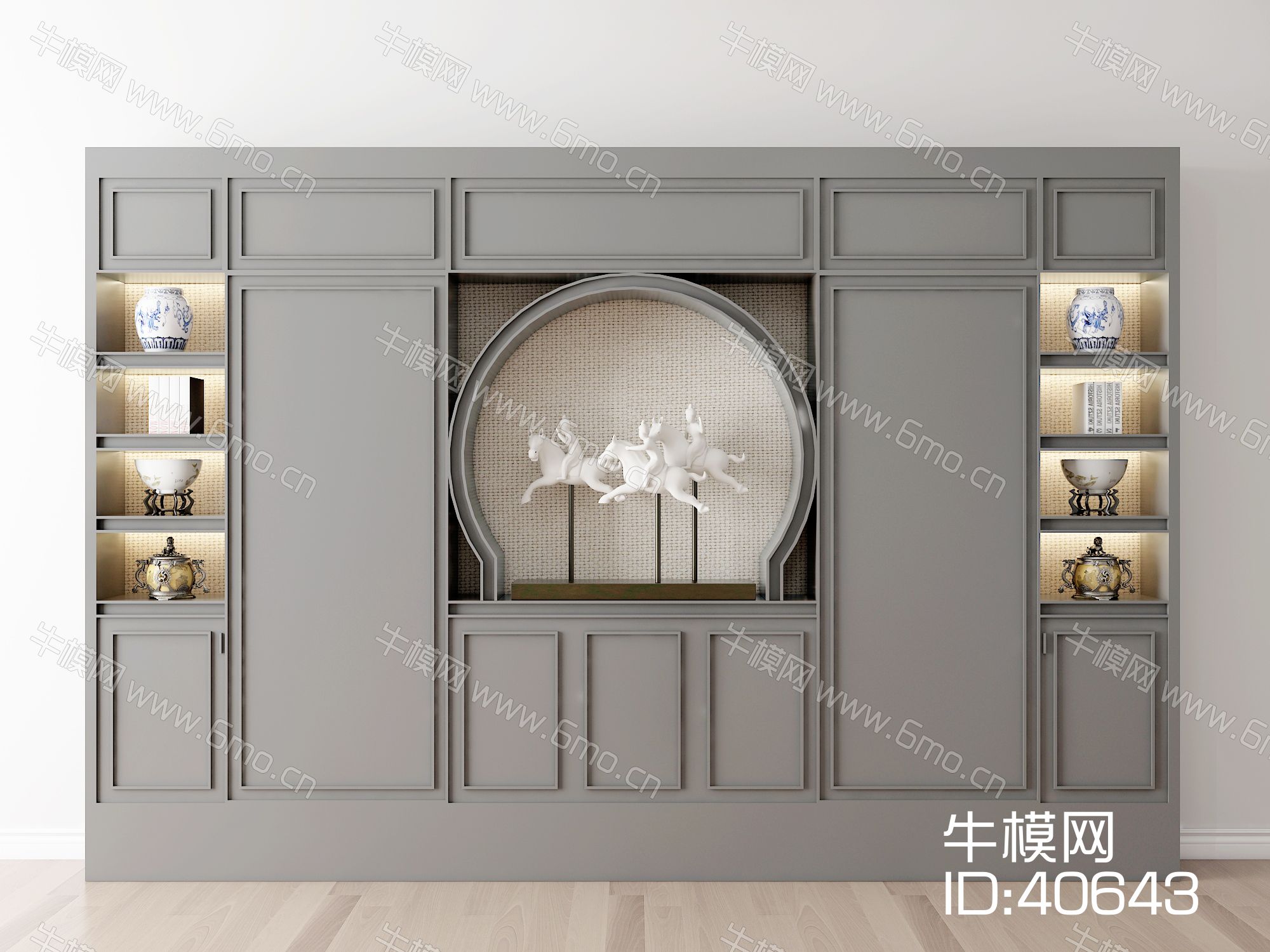 新中式书柜摆件瓷器组合