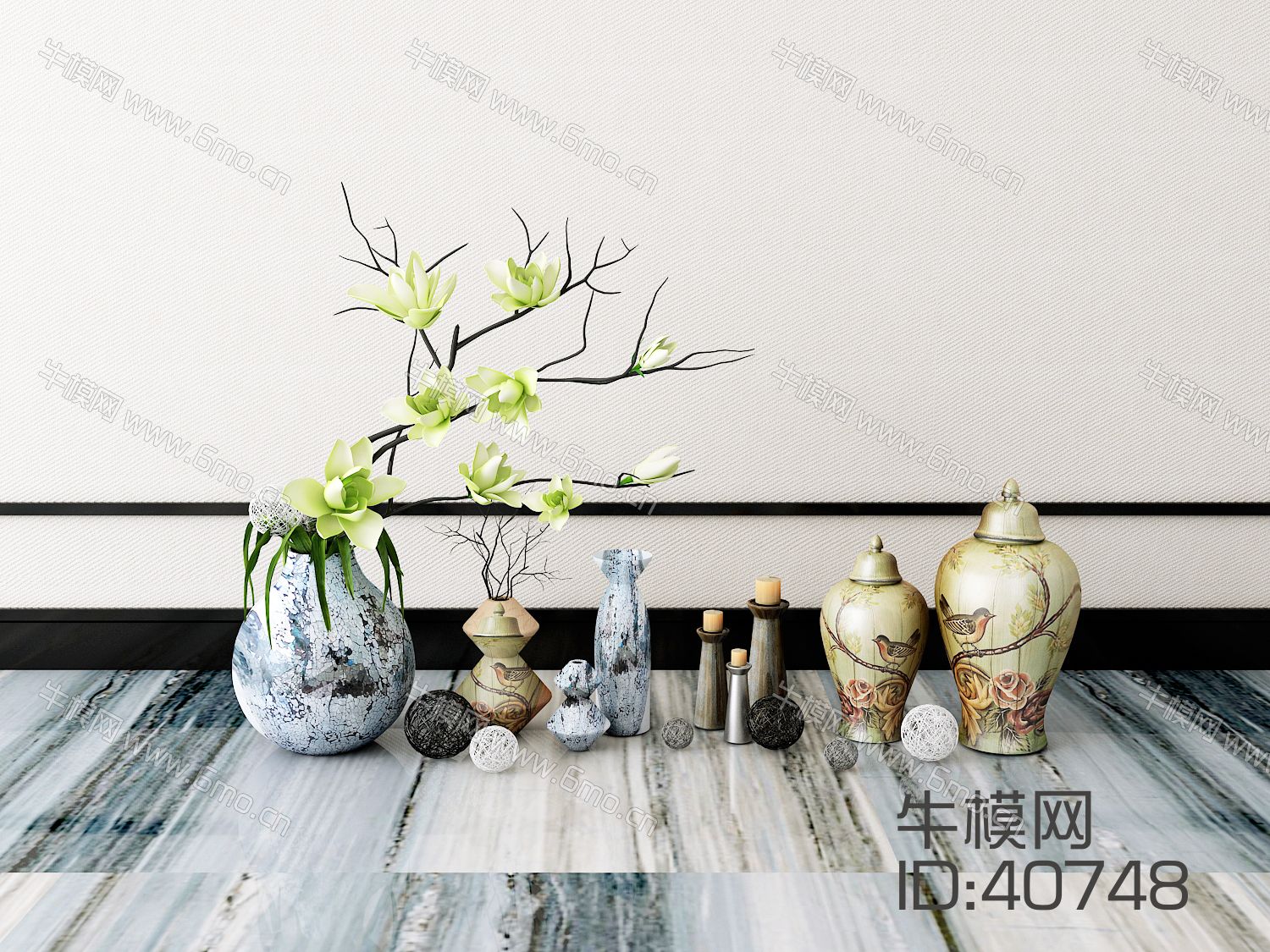 新中式瓷器花瓶花卉摆件组合