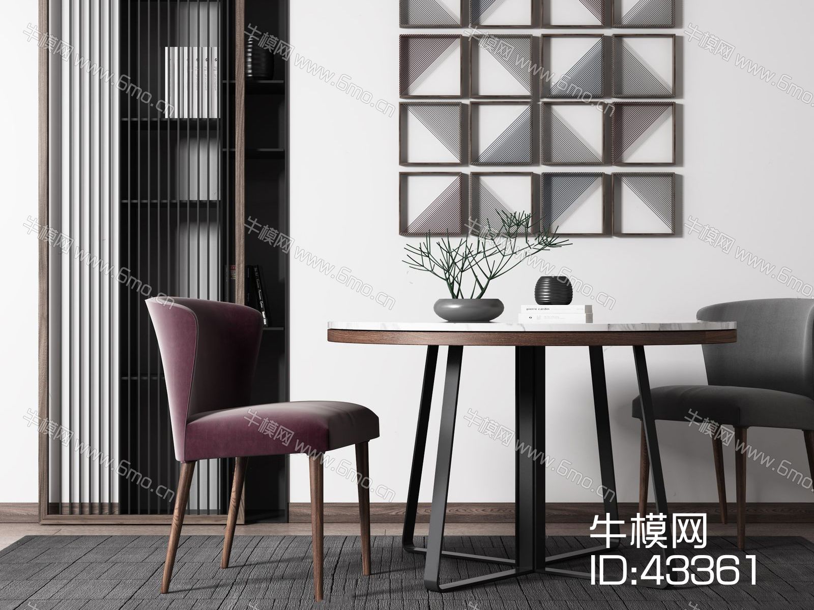 新中式装饰画餐桌椅组合