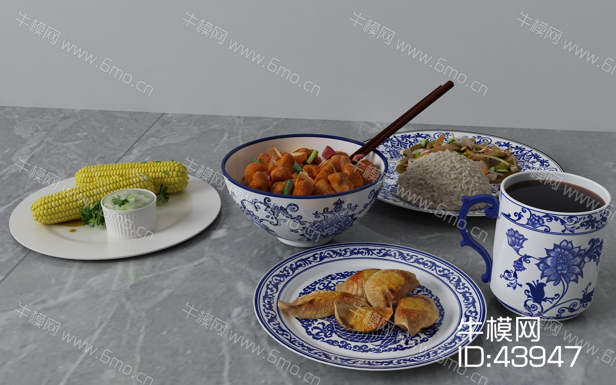 米饭，盘子，食物，玉米，饺子