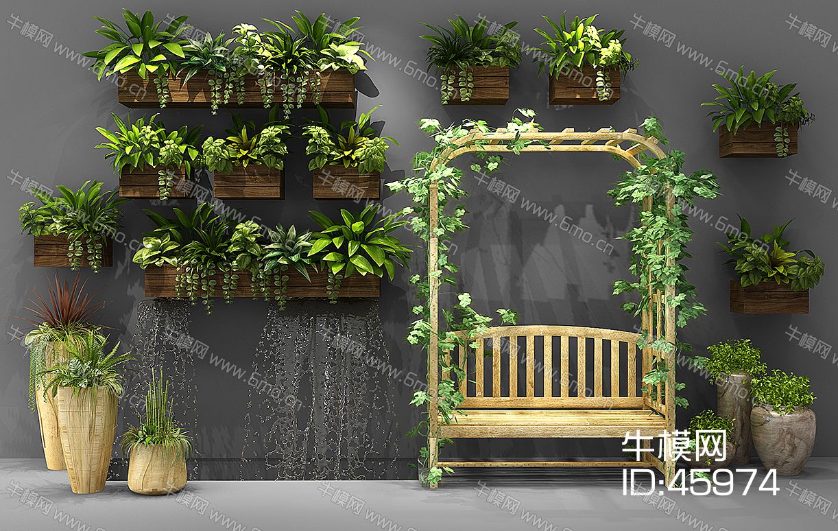 现代盆栽藤蔓植物户外休闲椅组合