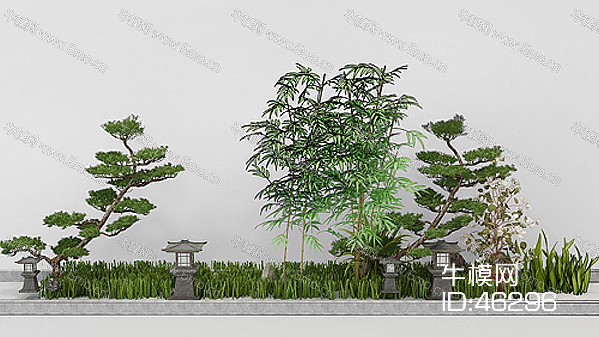 中式竹子盆景松树景观