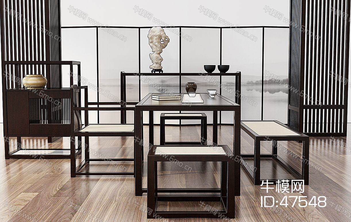 新中式茶室桌椅组合
