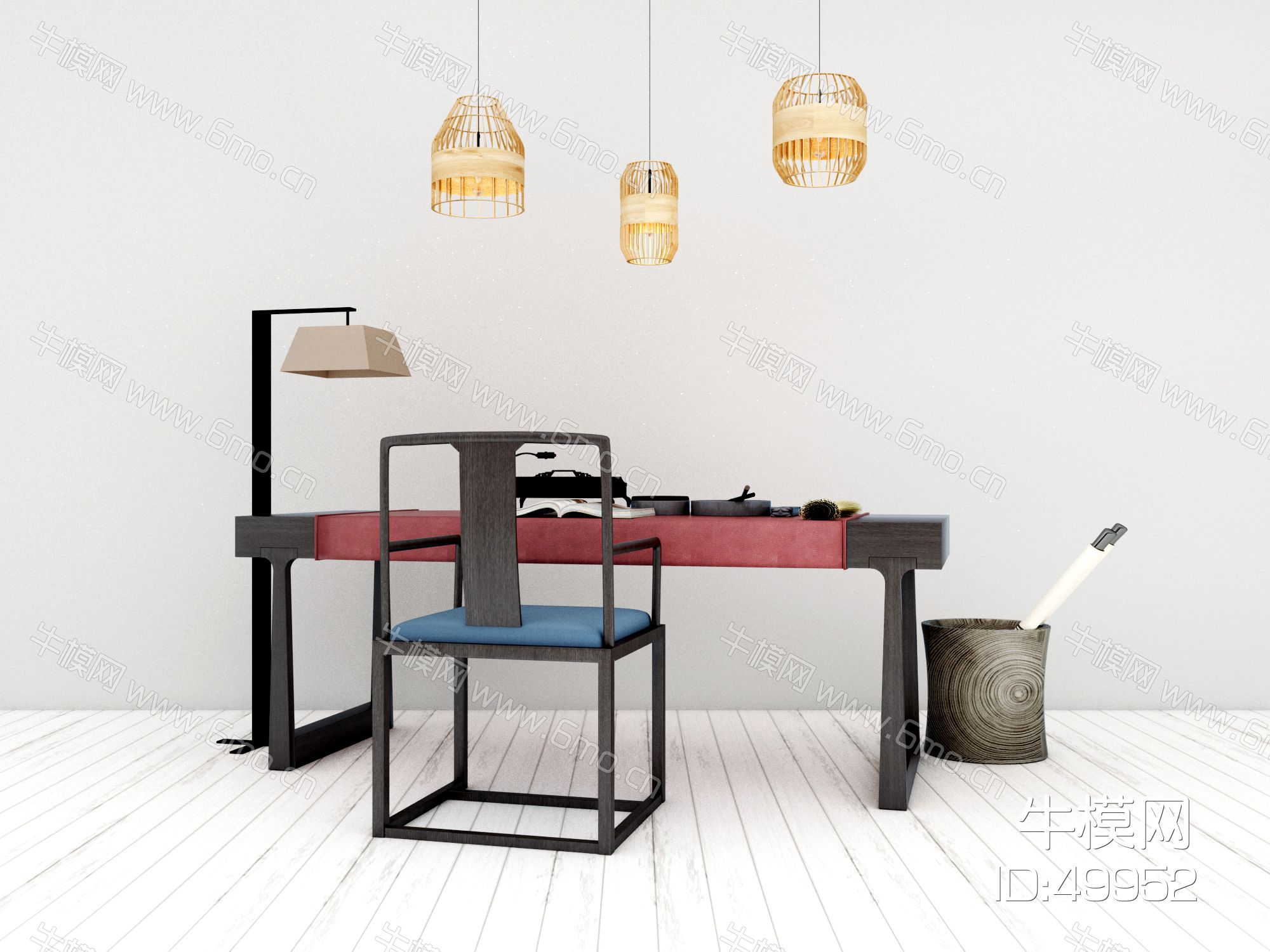 新中式桌子椅子吊灯组合