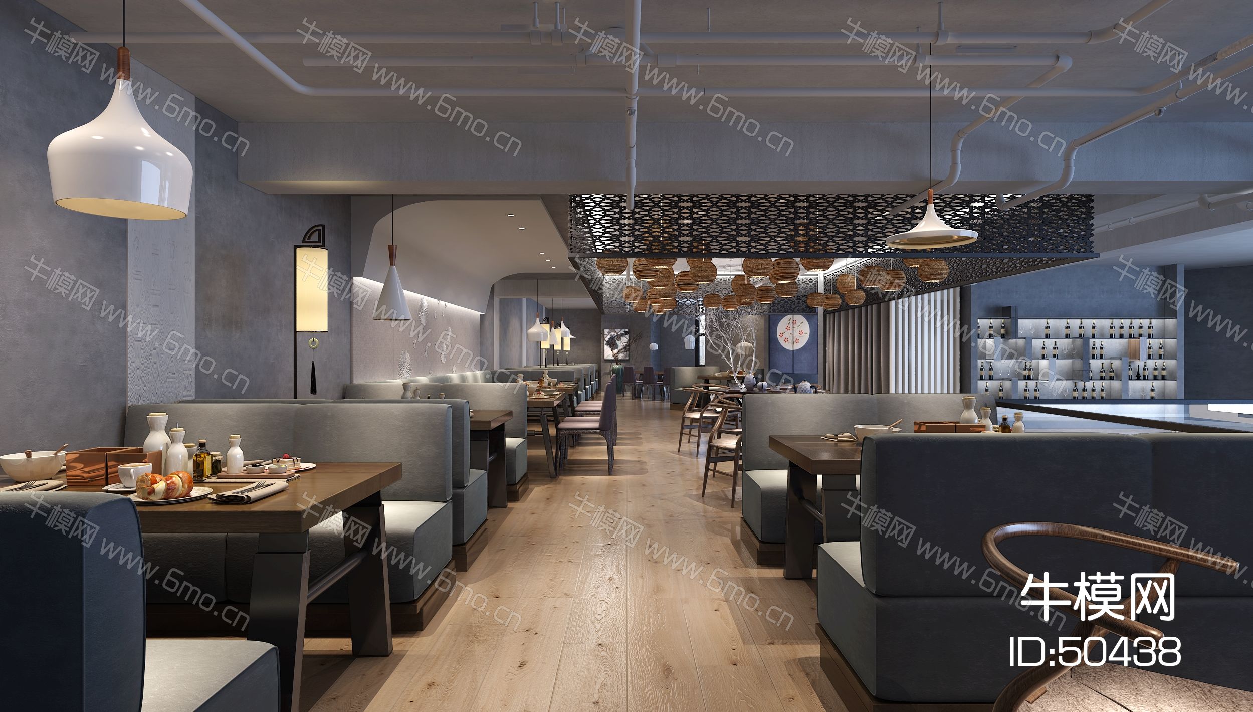 新中式餐饮店  餐厅   餐桌椅  卡座  吊灯 