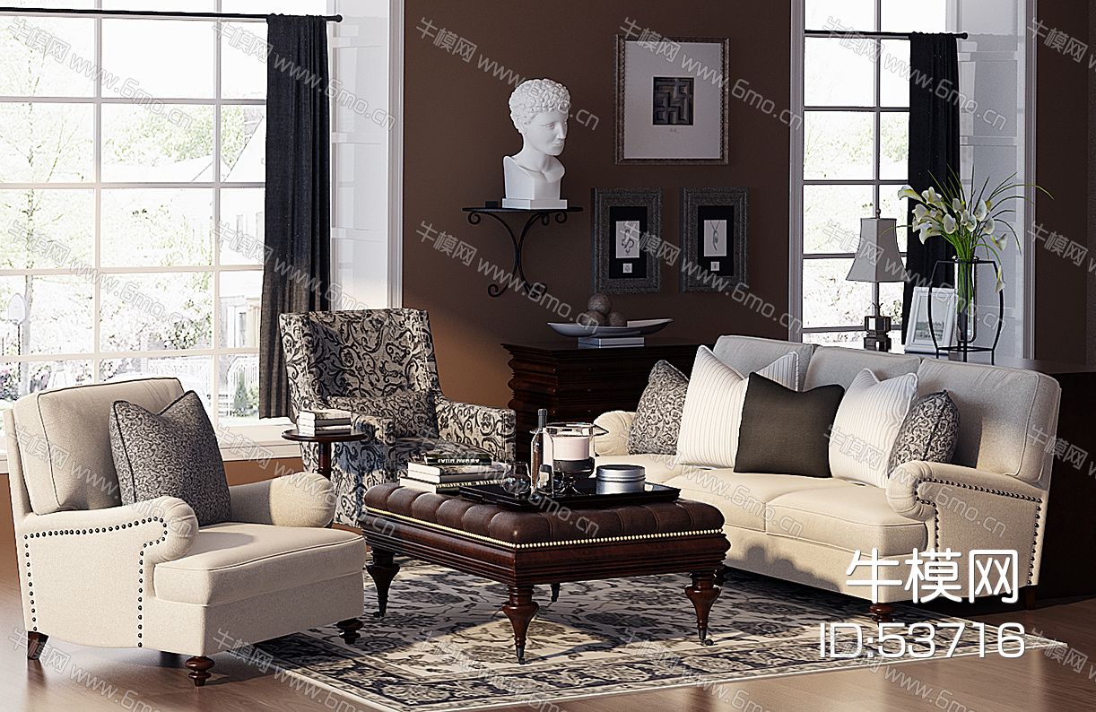 美式客厅美式沙发装饰柜雕像