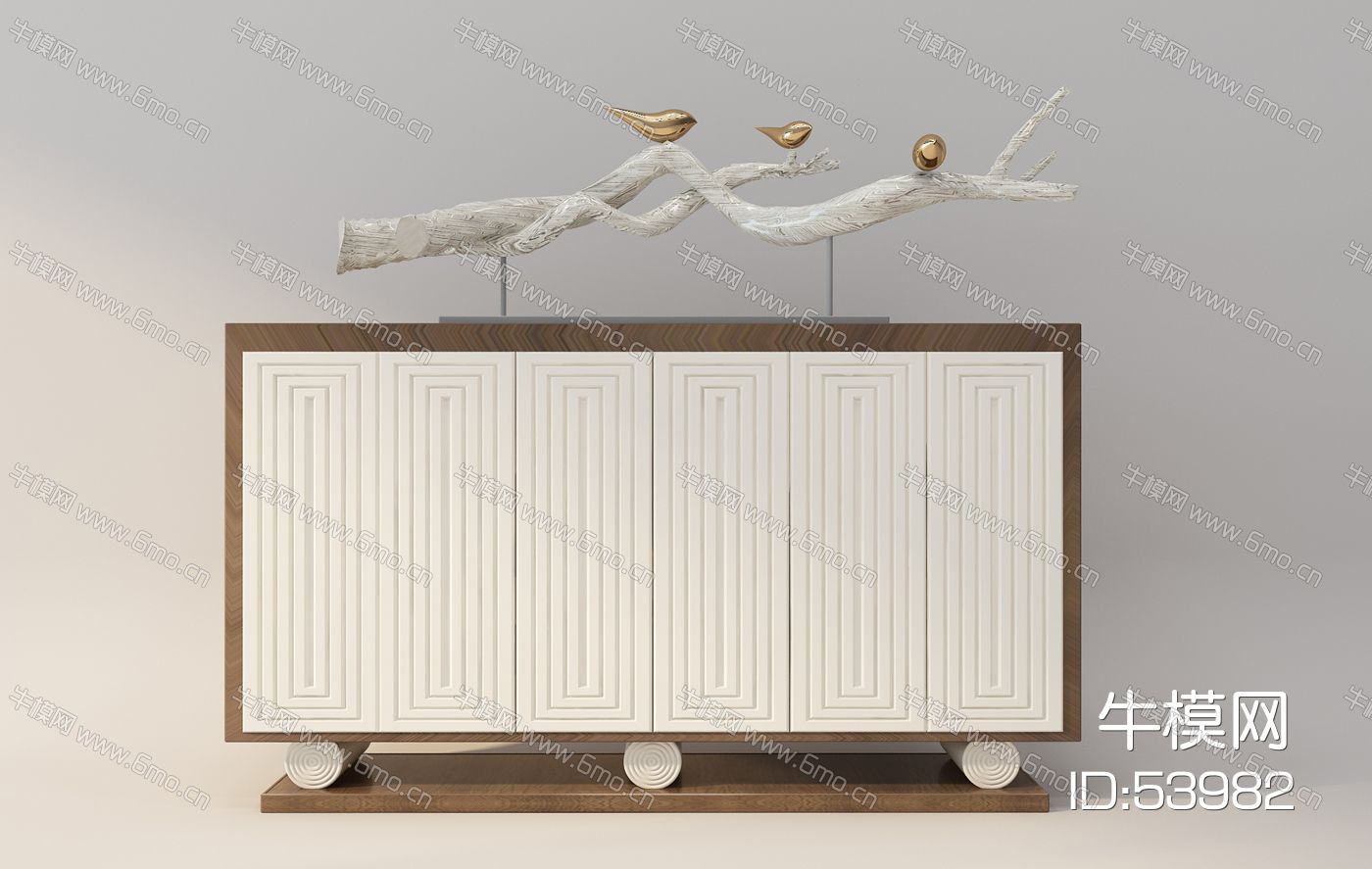 中式装饰柜玄关柜树枝鸟