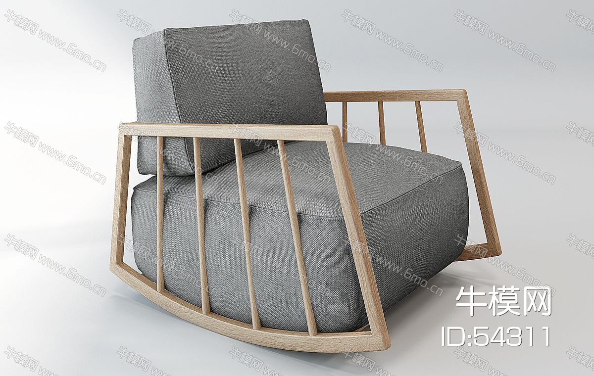 现代实木布艺休闲沙发