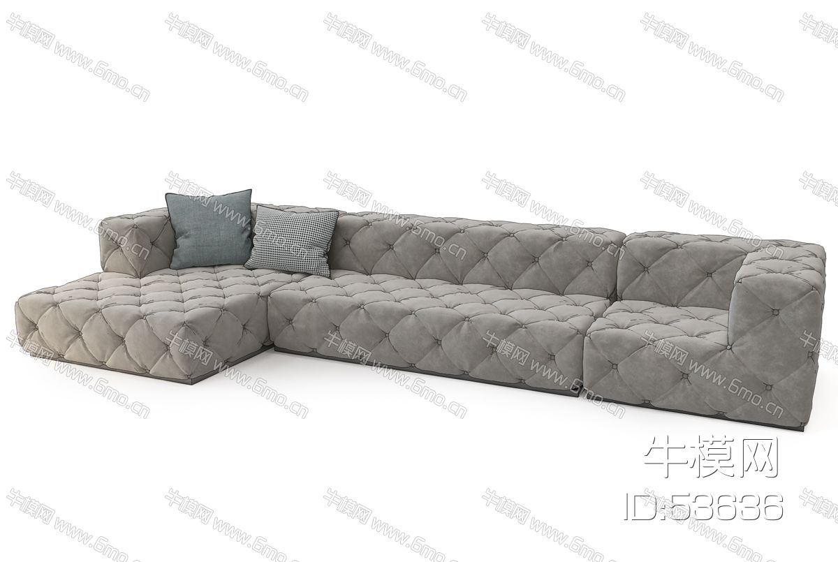现代简欧式灰色布艺多人沙发
