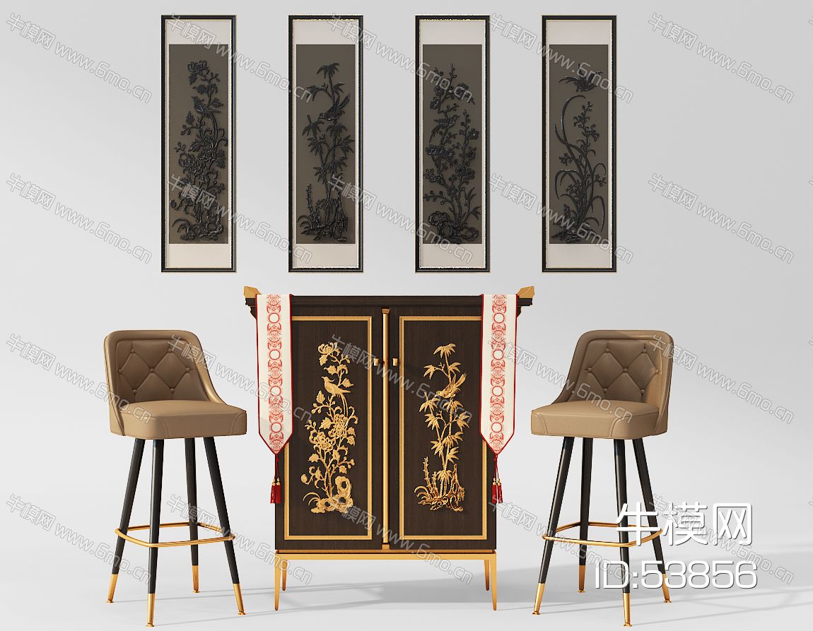 中式装饰柜花鸟浮雕