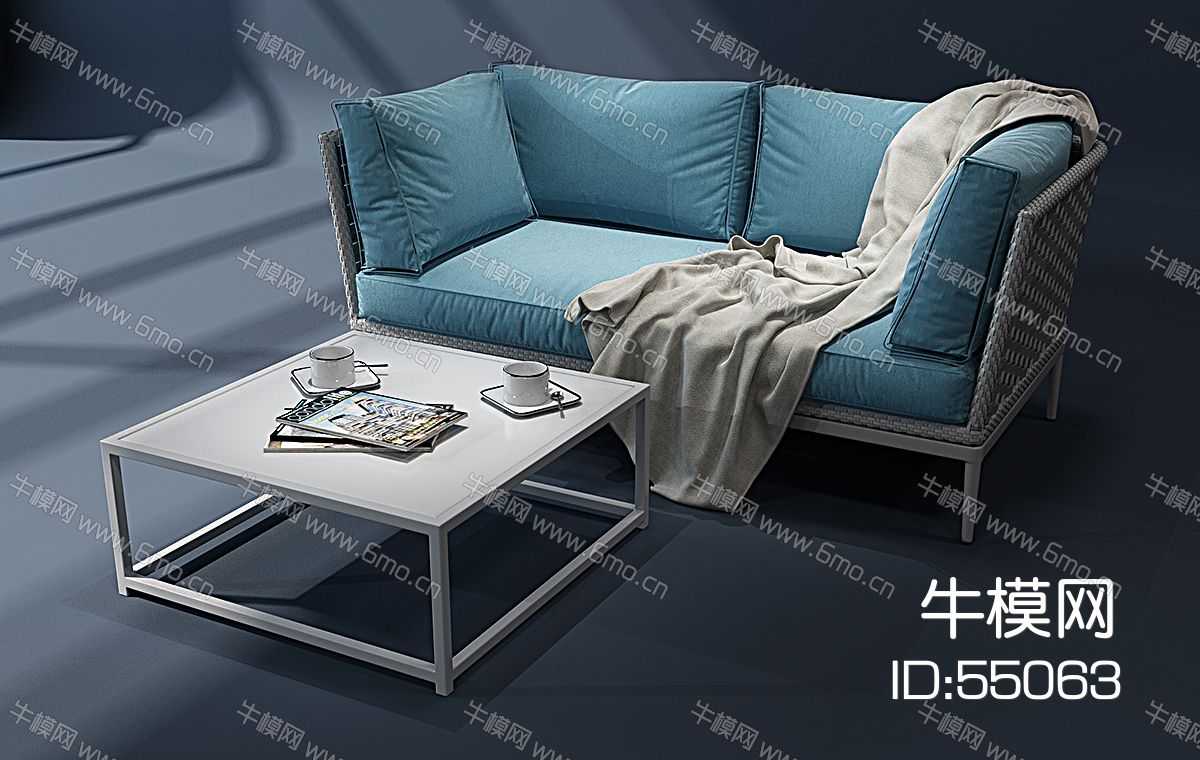 现代布艺双人沙发组户外藤椅休闲沙发