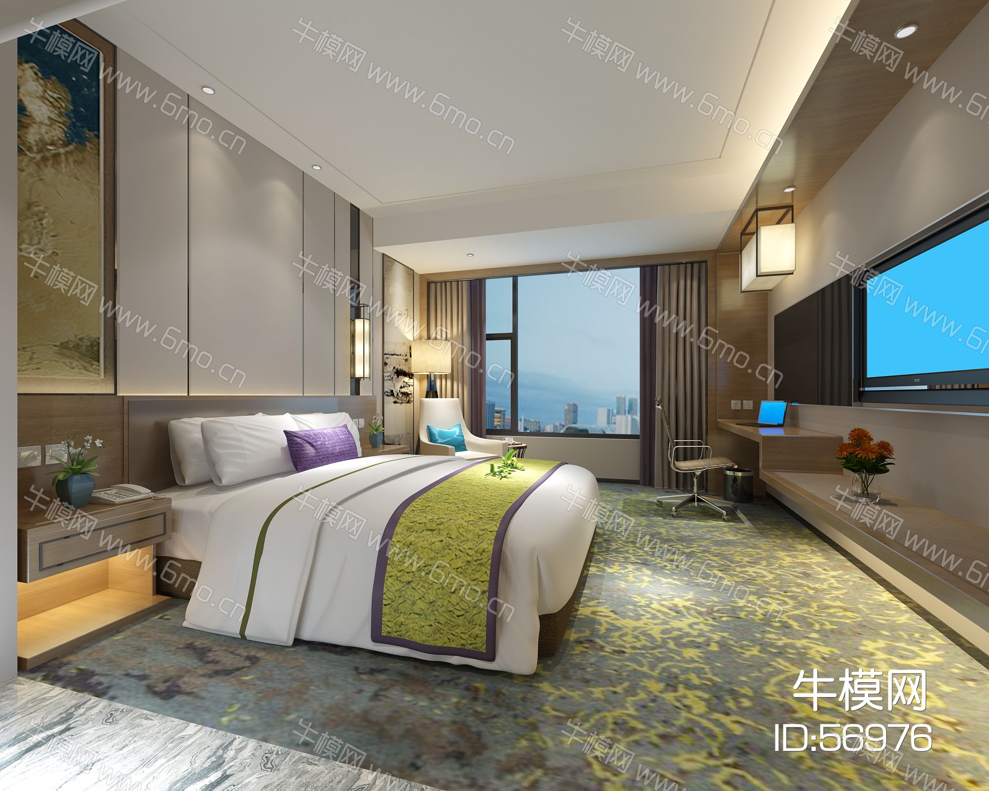 新中式酒店宾馆客房大床房