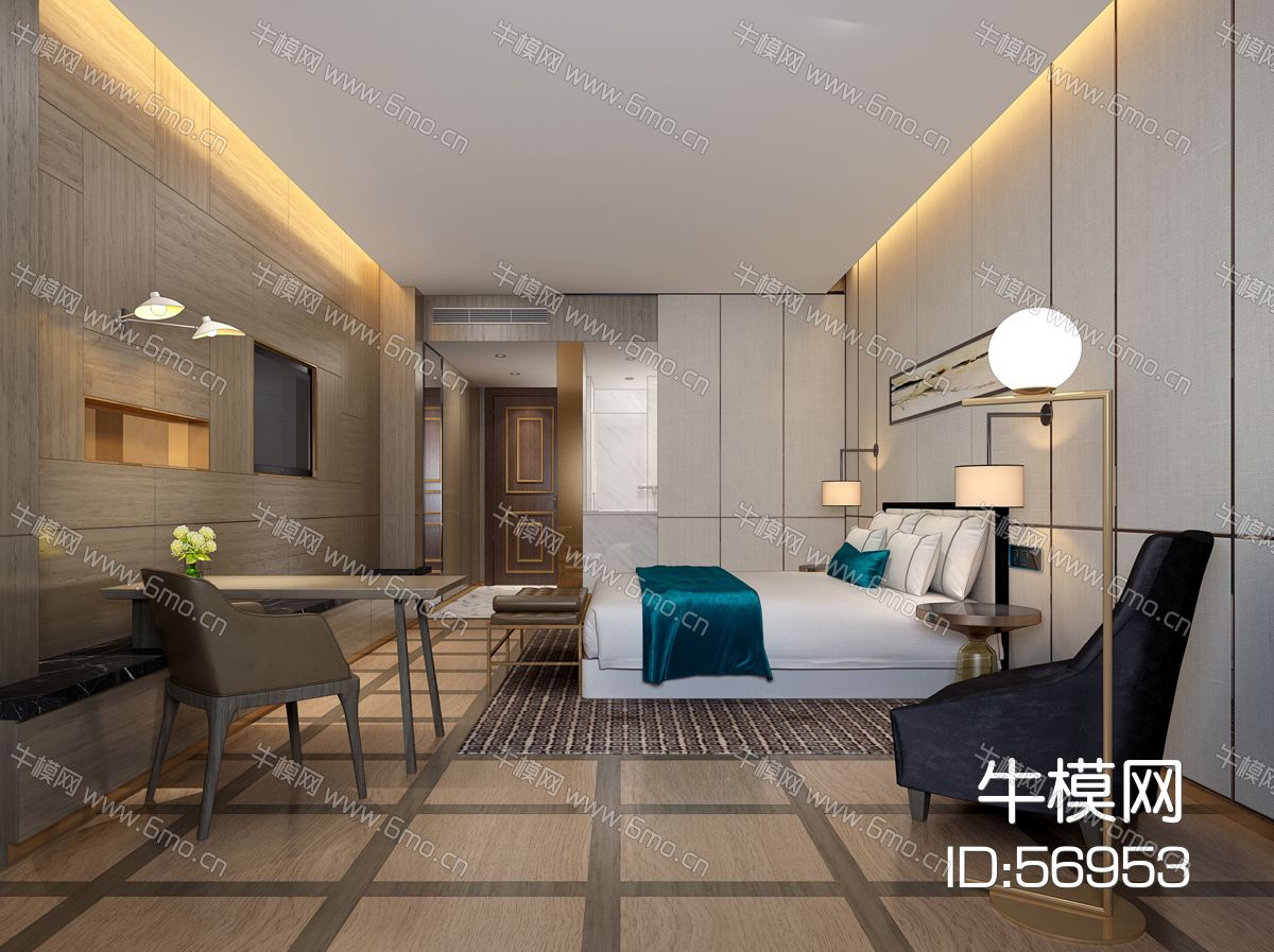 新中式现代酒店宾馆客房大床房