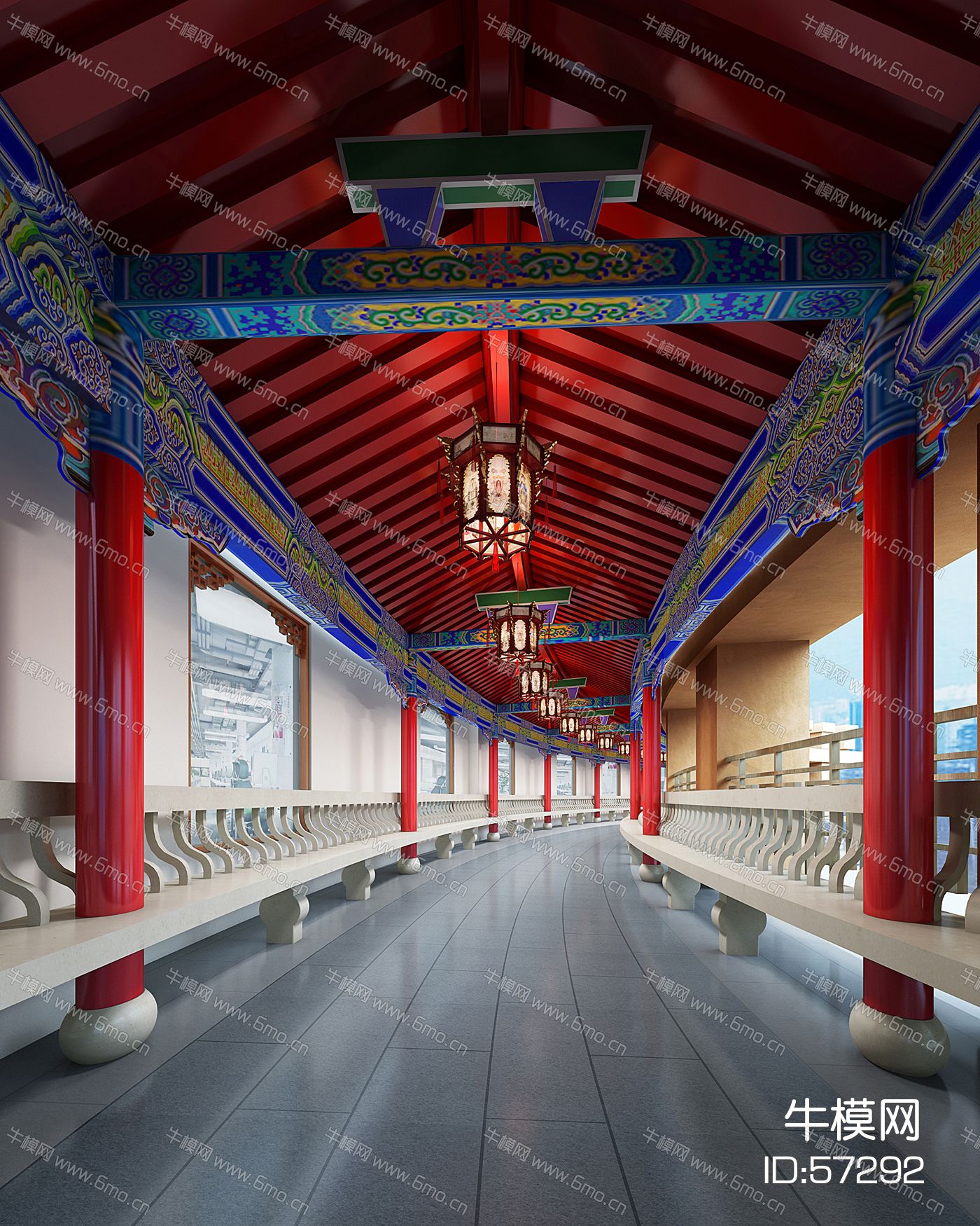 中式彩绘长廊