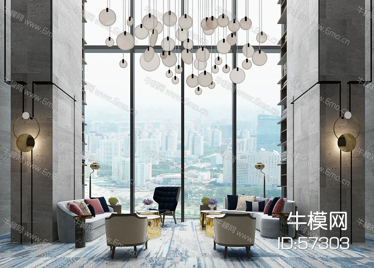 现代轻奢新中式酒店接待休闲区