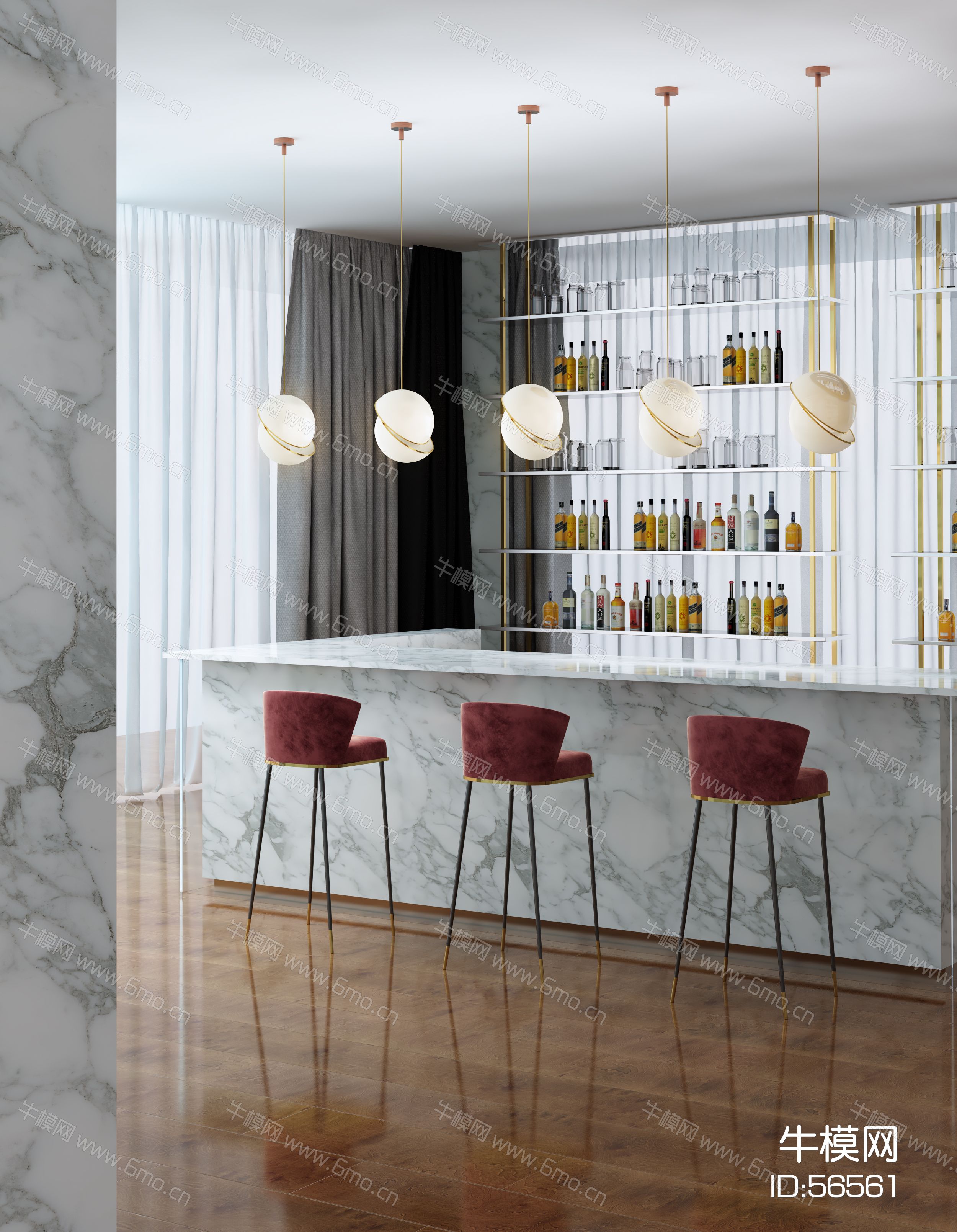 现代餐厅吧台3d模型下载