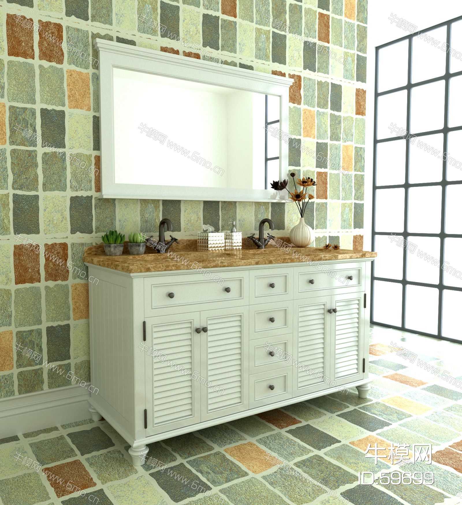 3D美式乡村风浴室柜