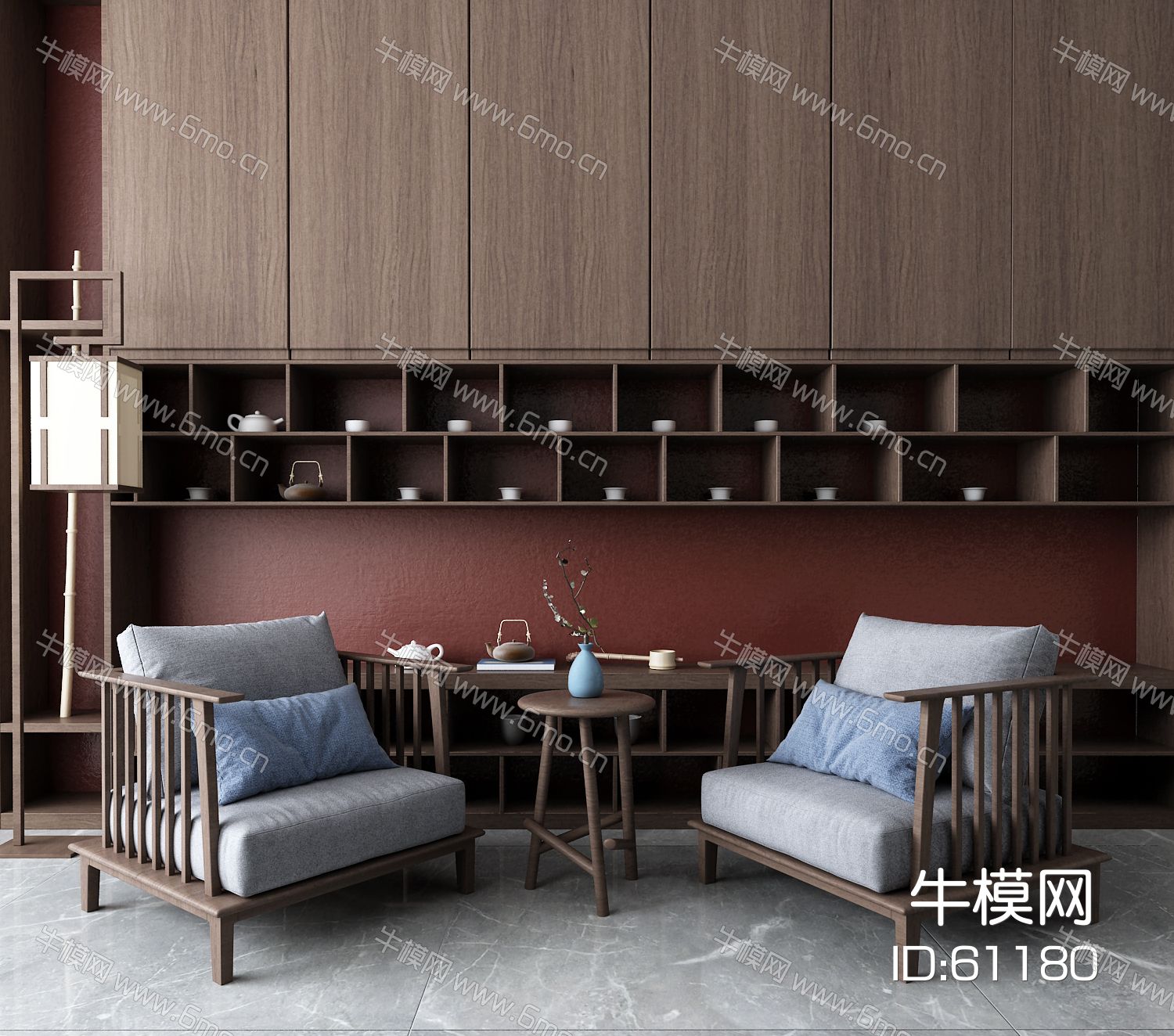 新中式休闲椅 落地灯 茶具