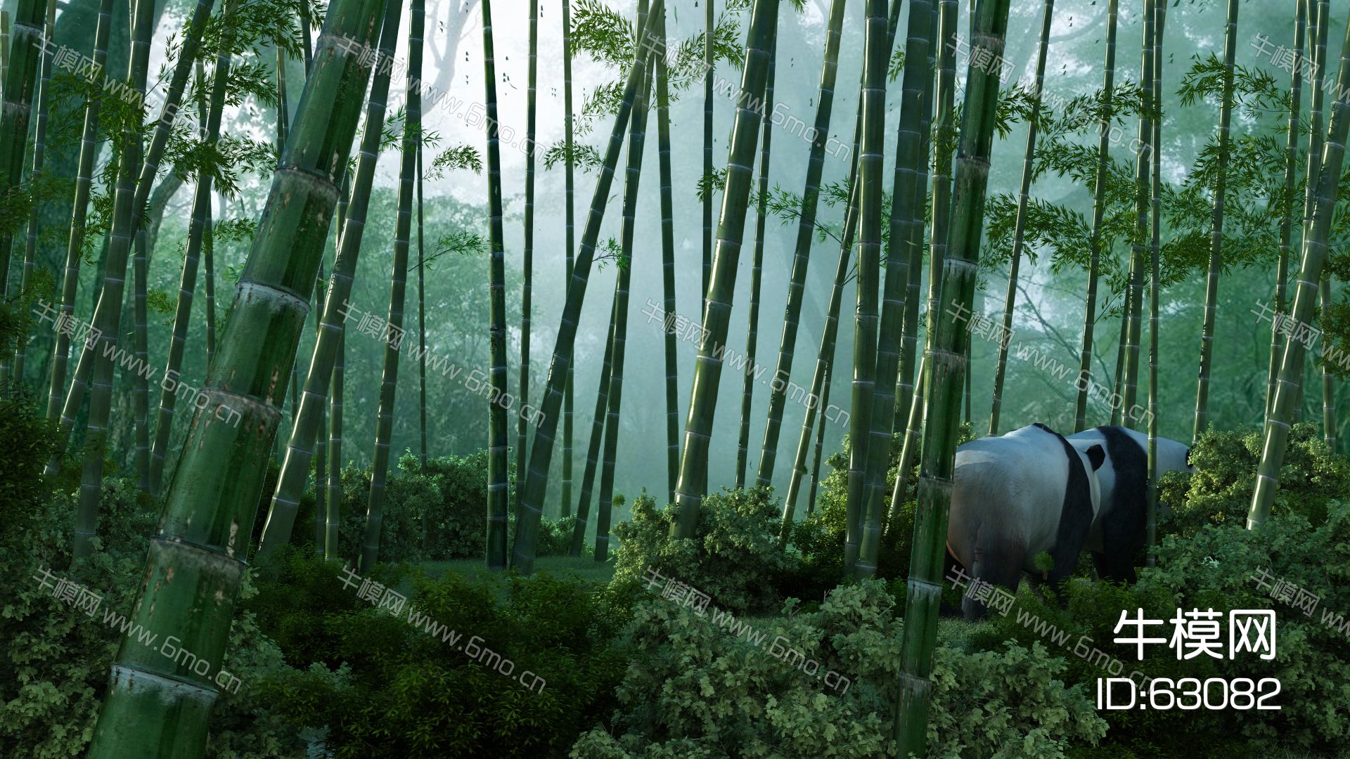 现代竹林，竹林场景，竹子，熊猫，大熊猫