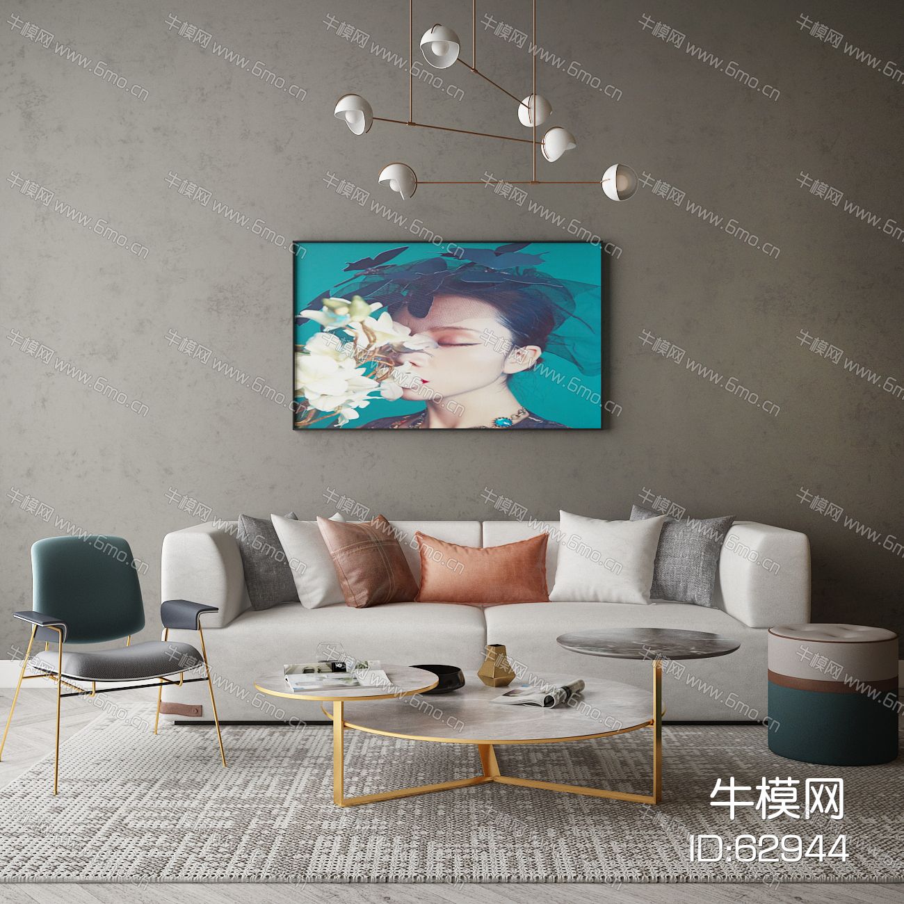现代家居组合，饰品，沙发柜子挂画