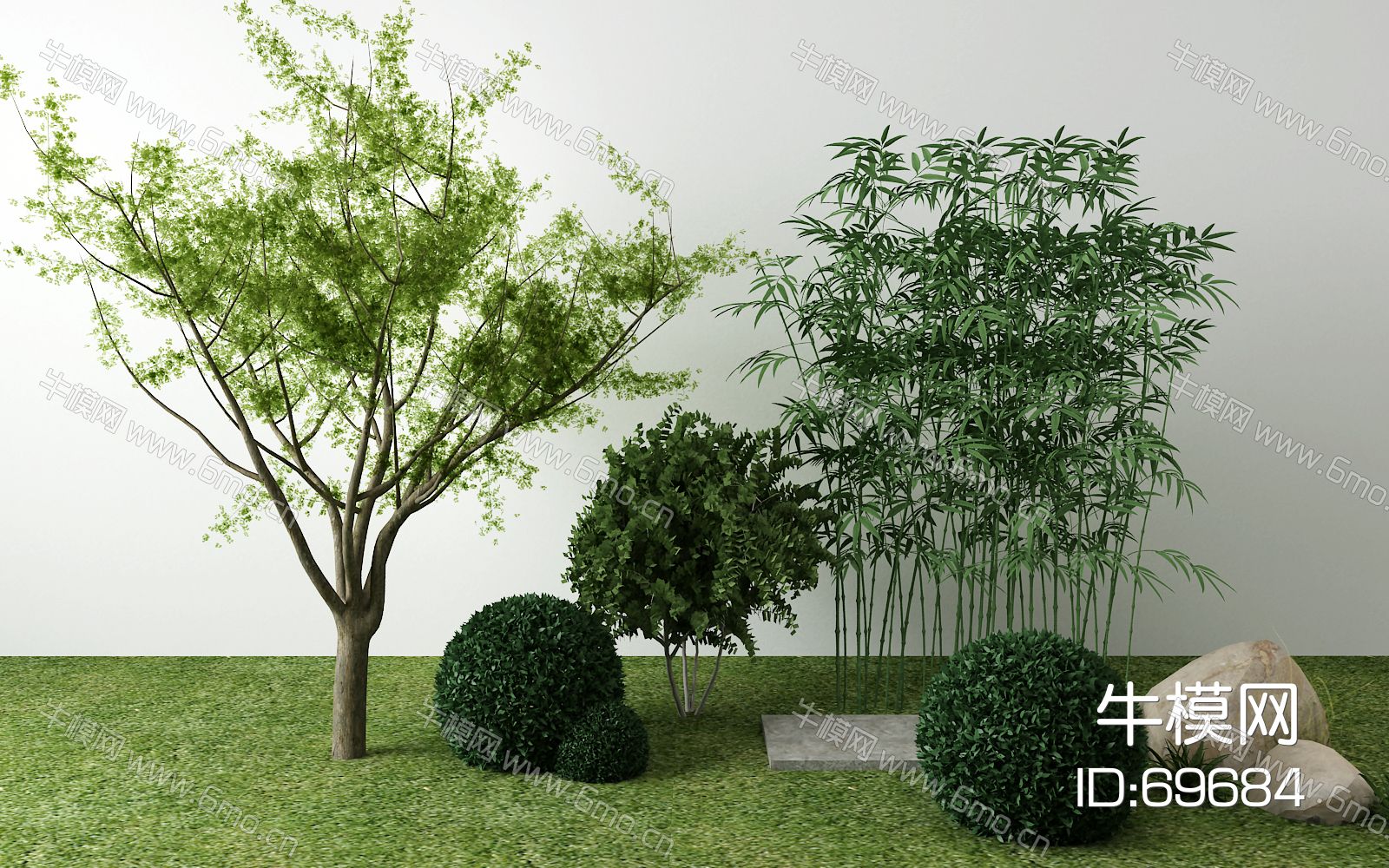新中式景观小品 竹子 灌木