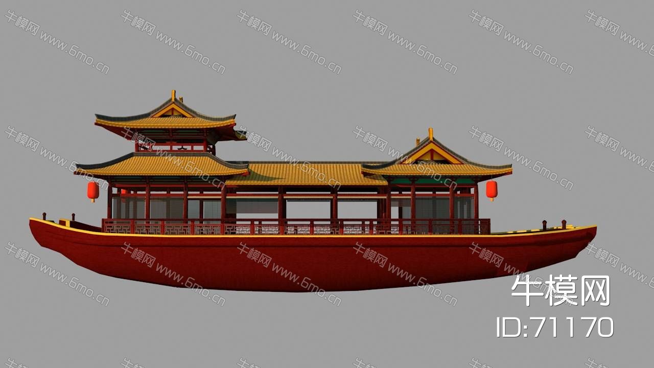 中式中國特色仿古畫舫船、船廠內部高精度花船樓船