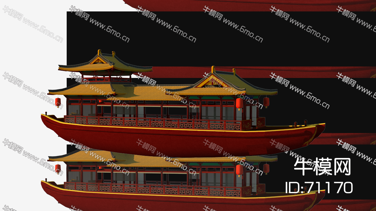 中式中國特色仿古畫舫船、船廠內部高精度花船樓船