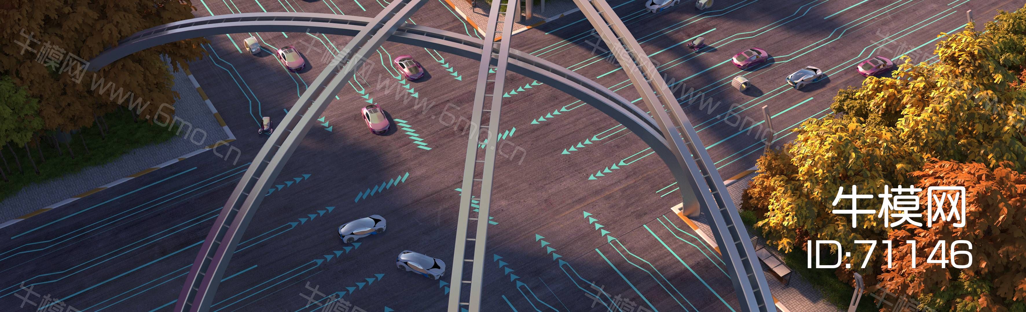 现代未来科幻十字路口道路