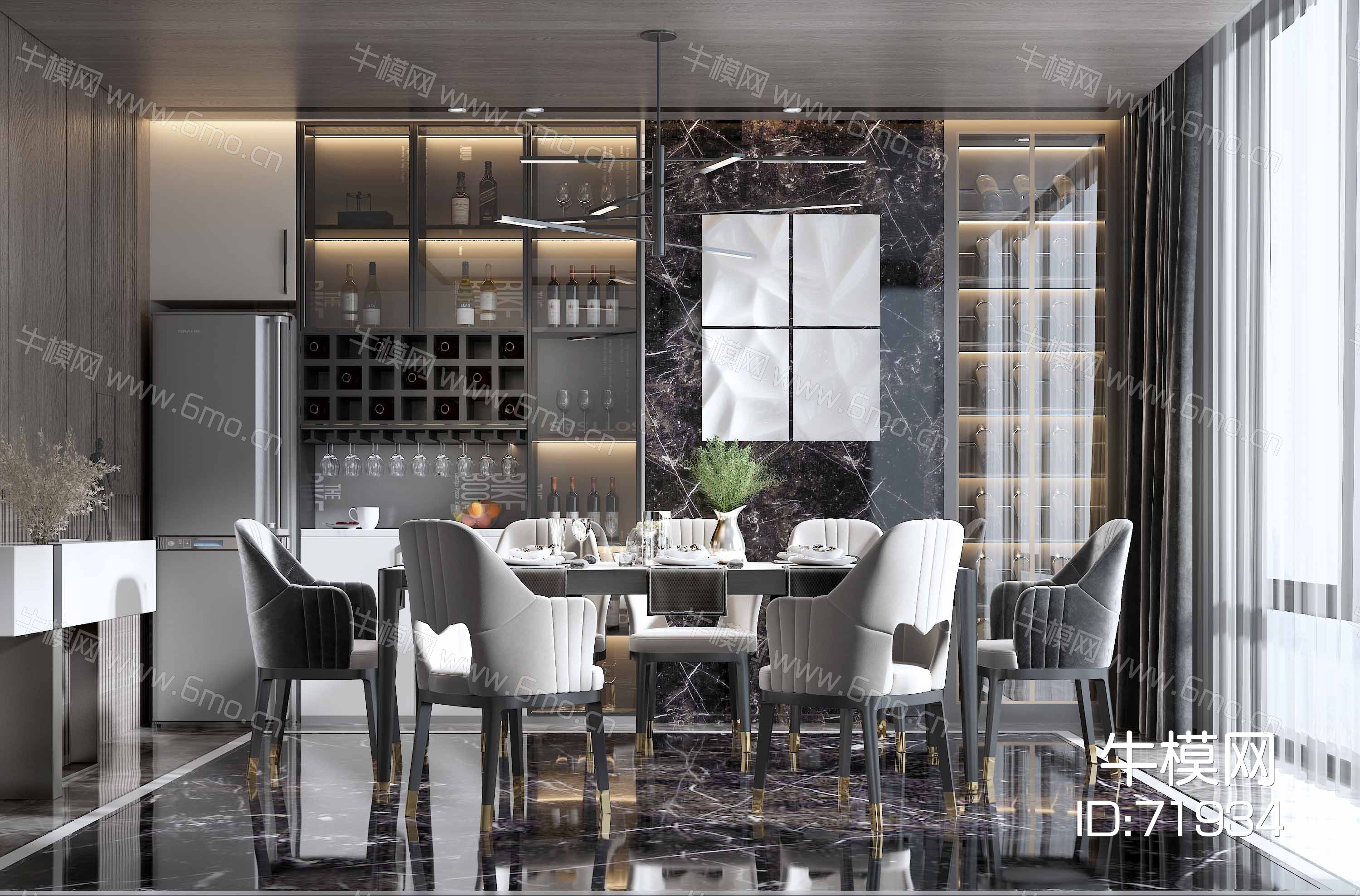 轻奢餐厅3d模型下载