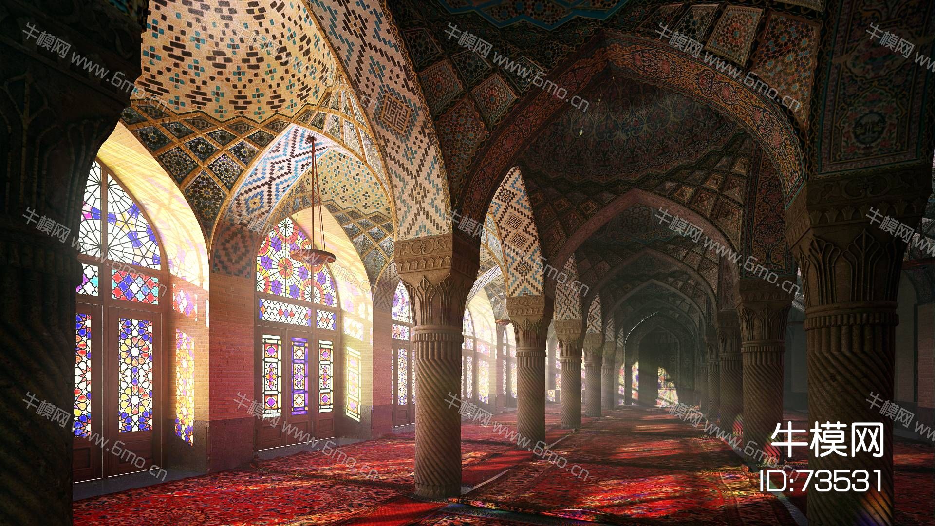 现代伊朗莫克清真寺彩色花窗彩釉面砖