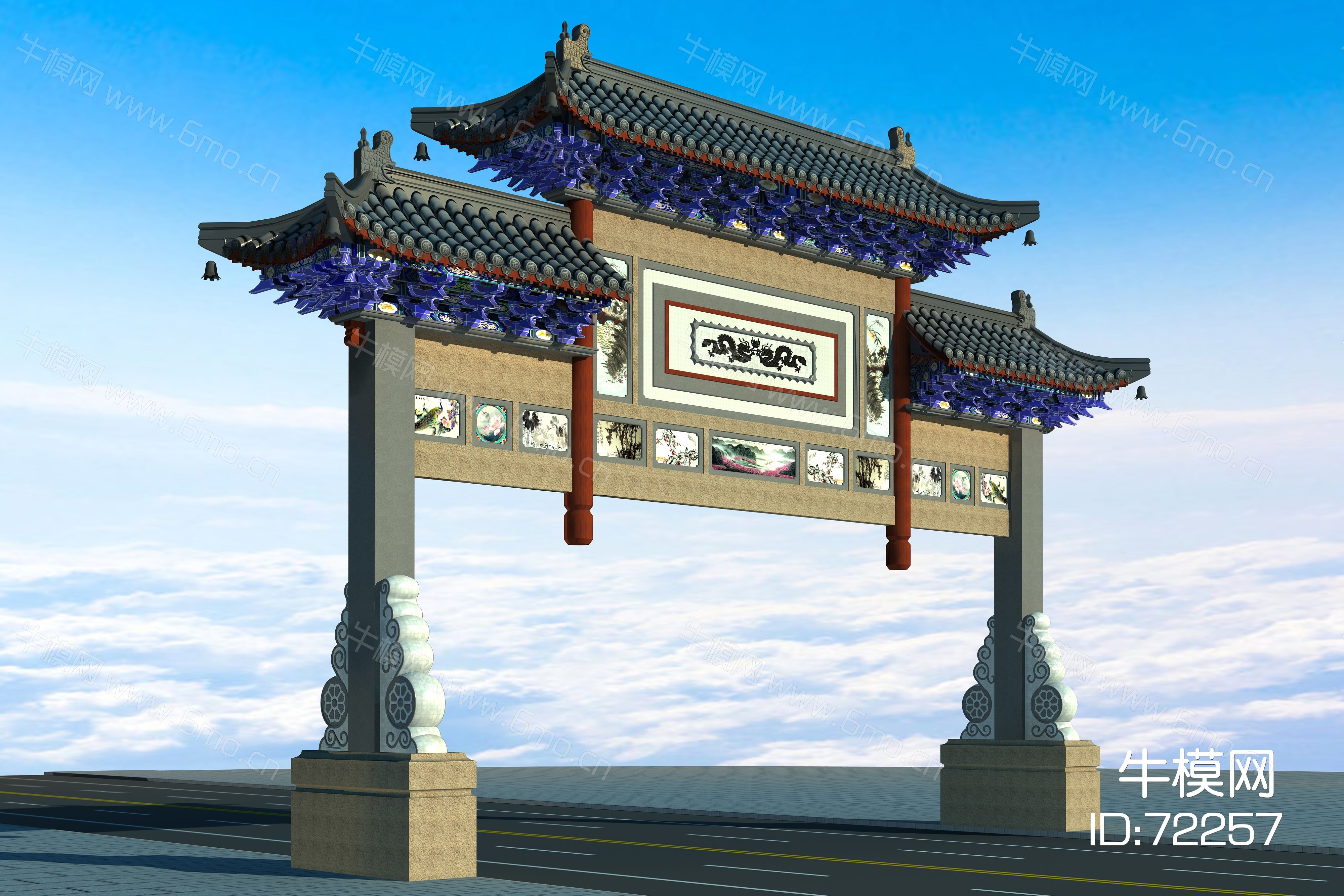 精美好看的中式古建民俗效果图素材免费下载,本作品主题是牌坊3d模型