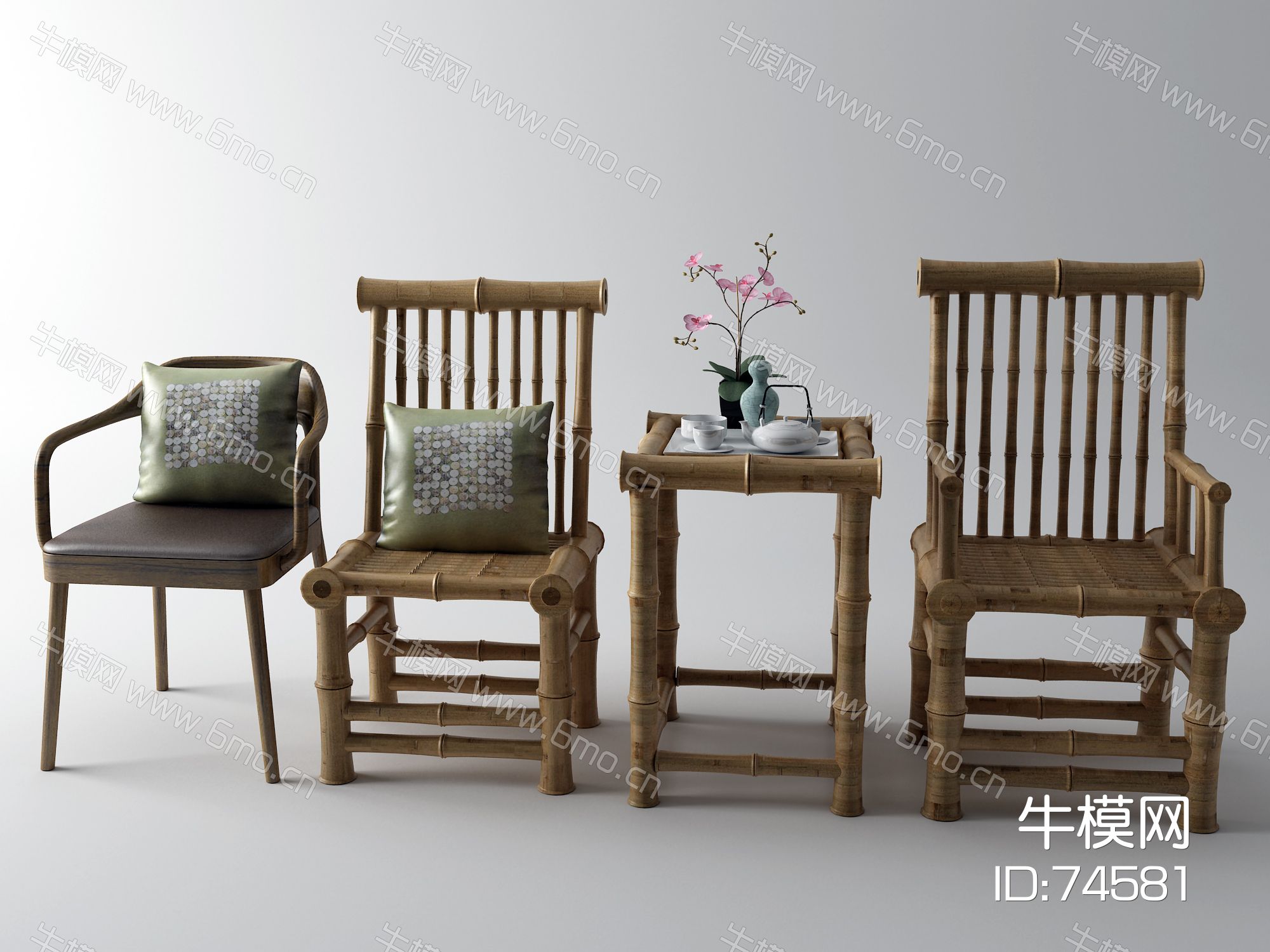 新中式竹椅 抱枕