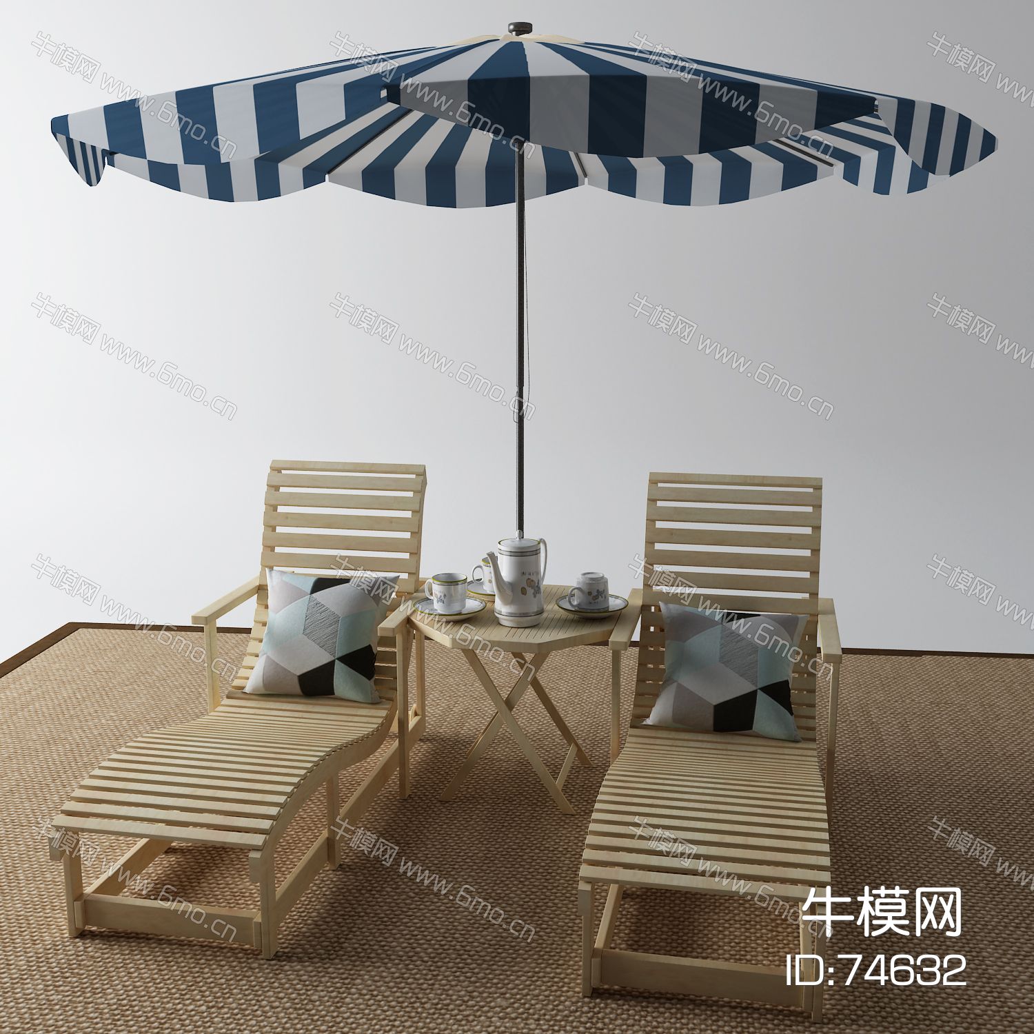 新中式躺椅 太阳伞