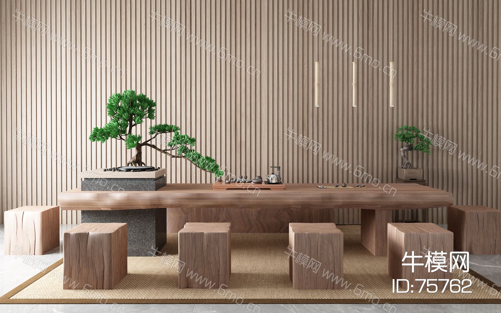 新中式茶桌椅 盆栽 茶具