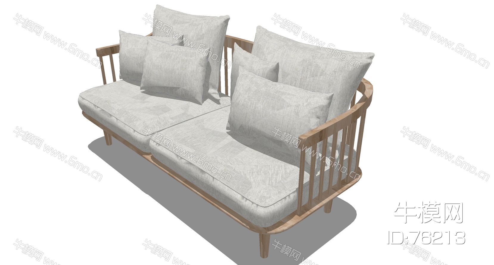 新中式简约实木双人沙发
