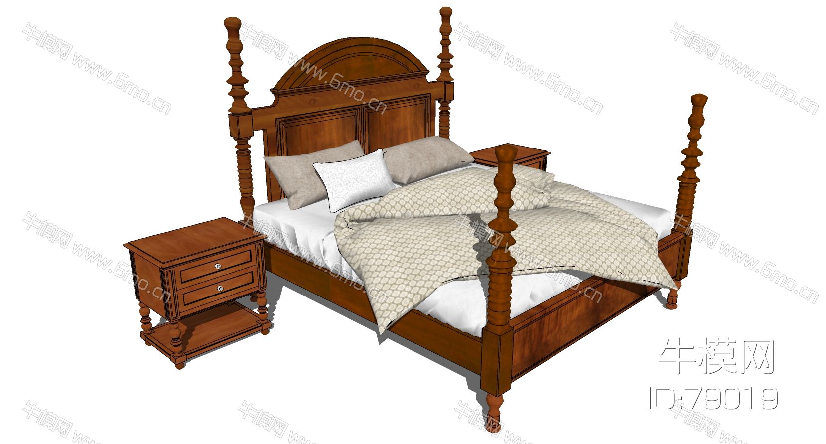 欧式美式法式古实木花双人床