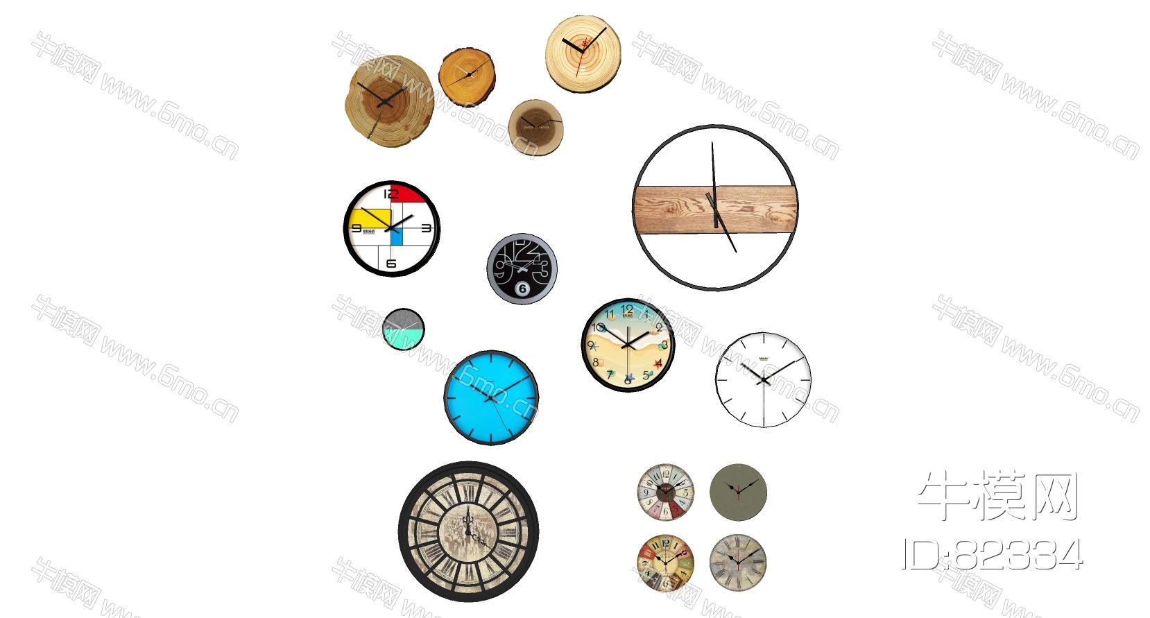 北欧现代树桩木头年轮时钟挂钟石英钟