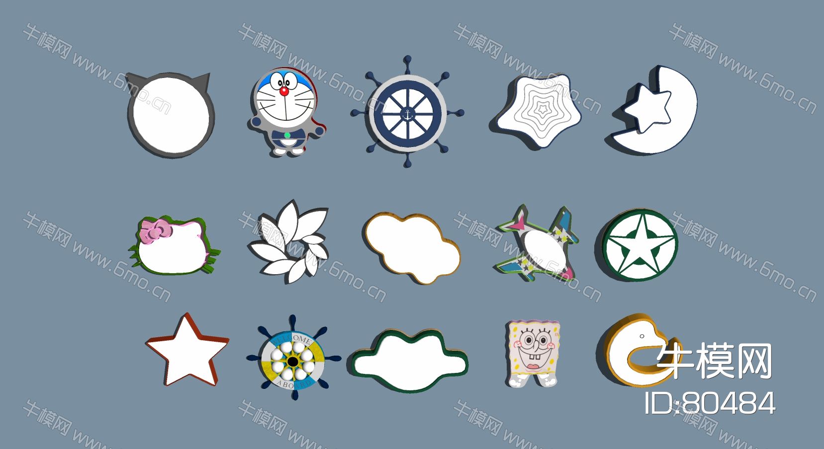 现代儿童卡通动漫形状异形吸顶灯吸顶灯组合su模型下载