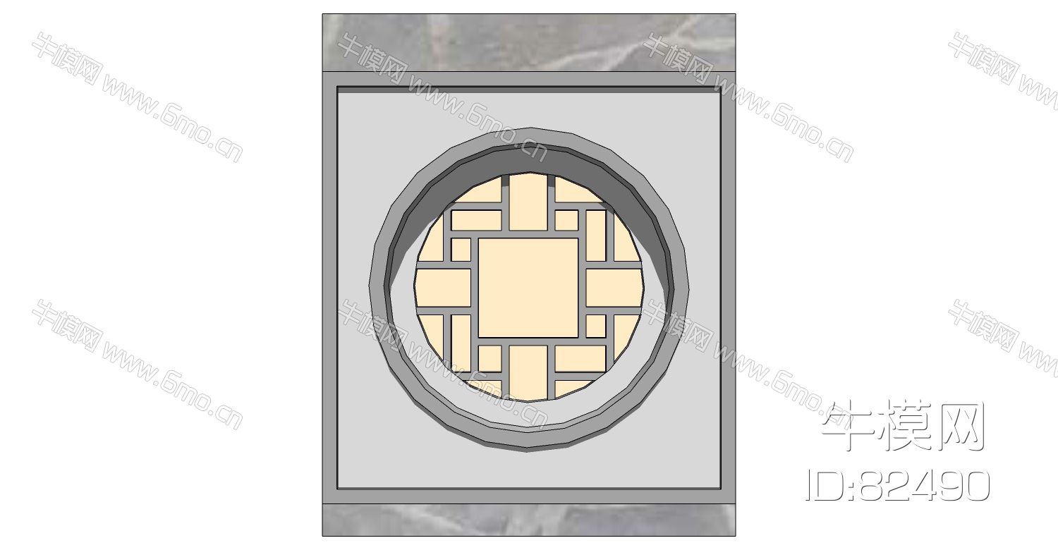 中式景窗花窗花格su模型下载